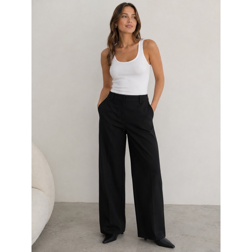 Weekday Riley Trousers Black Dark Wide Leg High Waist Dress Pants Size 36 US 6